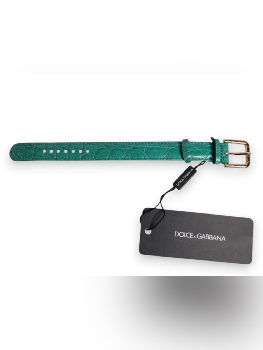 DOLCE & GABBANA Green Exotic Leather Gold Tone Metal Buckle Bracelet NWT